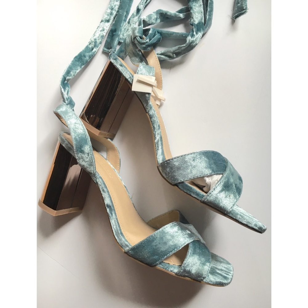 ASOS HONEYMOON Wide Fit Velvet Tie Leg Sandals